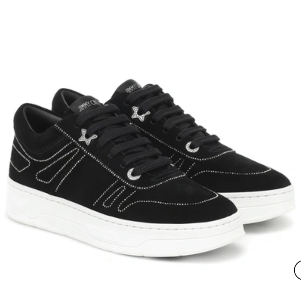 Jimmy Choo Black Suede Low-Top Sneakers with White Platform